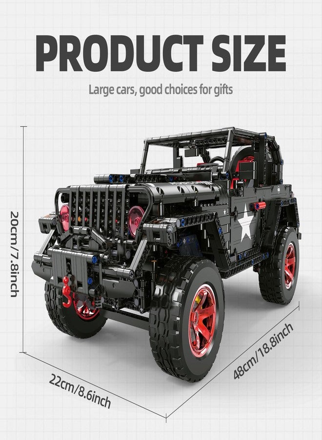 MOCBROPCS RC Off-Road SUV Wrangler Black Warrior Building Kits, 1/8 Scale Pickup Truck Car with Remote Control Lights, Challenge Building Blocks Gift for Technical Enthusiasts Adults & Teens Age 14+ (2272PCS) - Image 3